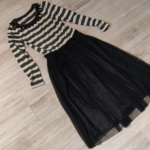 Whimsigoth Striped Dress With Black Tulle Skirt Medium EUC - Picture 1 of 10